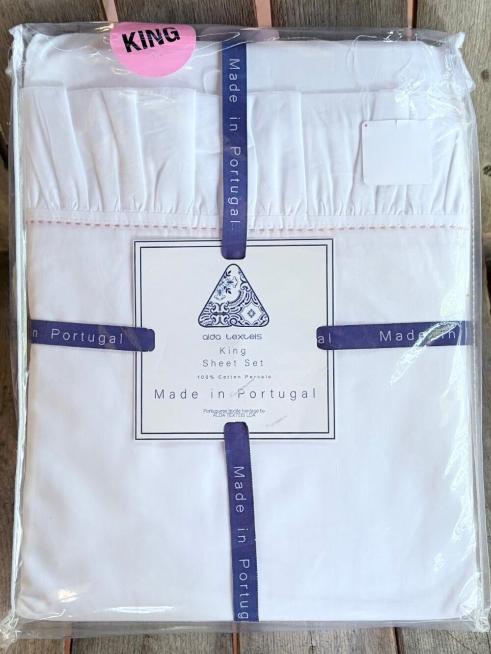 Alda Texteis 100% Cotton Ruffled Raw Edge King Size Sheet Set Bright White
